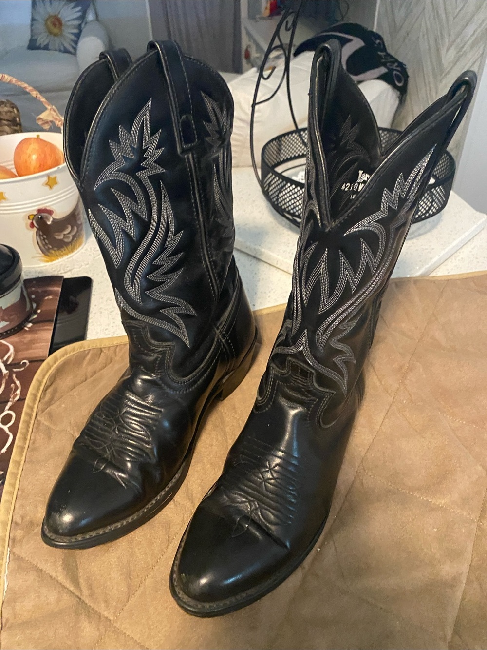 Laredo Black Western Cowboy Boots with White Stitching